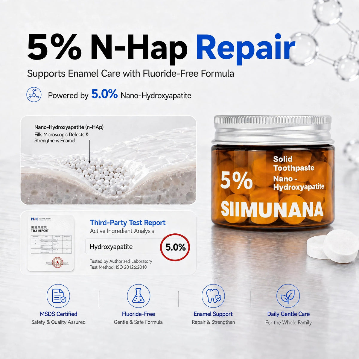 Extra Whitening Toothpaste Tablets with 5% Nano-Hydroxyapatite