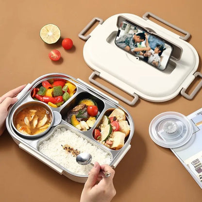 Premium 304 Stainless Steel Insulated Lunch Box, 5 Compartments, Leak-Proof Design