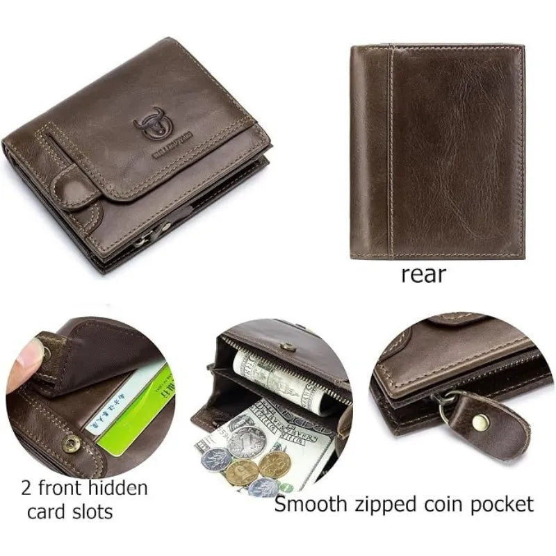 Men's Leather Wallet With RFID Protection, 15 Card Slots, Secure Zip Storage