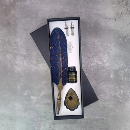 Vintage Feather Pen Set With Premium Ink, Replaceable Nibs, Elegant Gift Box