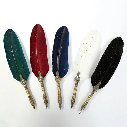 Vintage Feather Pen Set With Premium Ink, Replaceable Nibs, Elegant Gift Box
