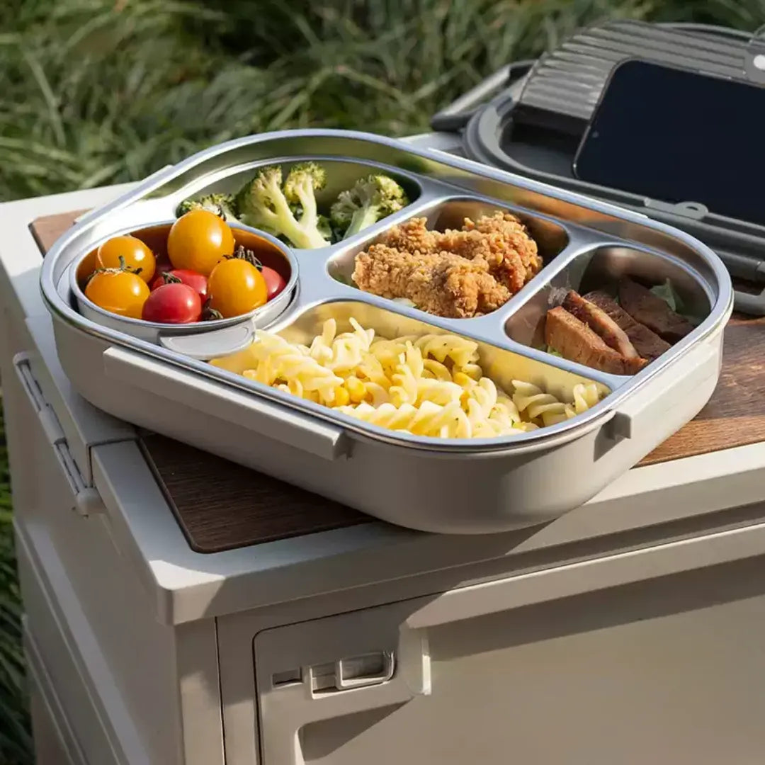 Premium 304 Stainless Steel Insulated Lunch Box, 5 Compartments, Leak-Proof Design