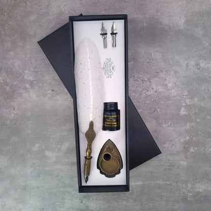 Vintage Feather Pen Set With Premium Ink, Replaceable Nibs, Elegant Gift Box