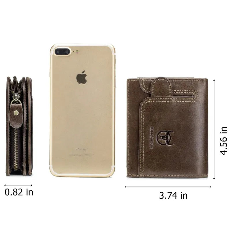 Men's Leather Wallet With RFID Protection, 15 Card Slots, Secure Zip Storage