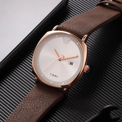 Classic Men's Quartz Analog Watch, Sapphire Crystal, Premium Leather Strap