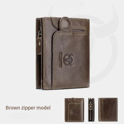 Men's Leather Wallet With RFID Protection, 15 Card Slots, Secure Zip Storage