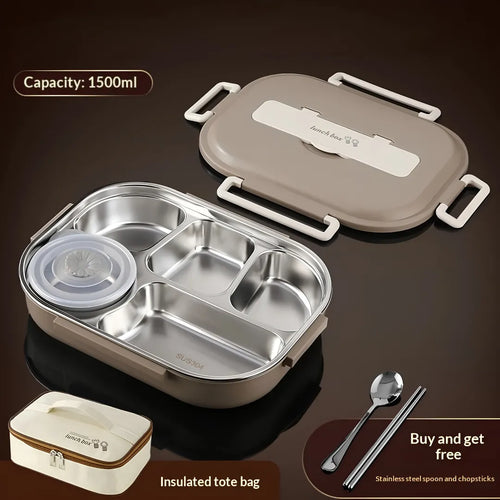 Premium 304 Stainless Steel Insulated Lunch Box, 5 Compartments, Leak-Proof Design