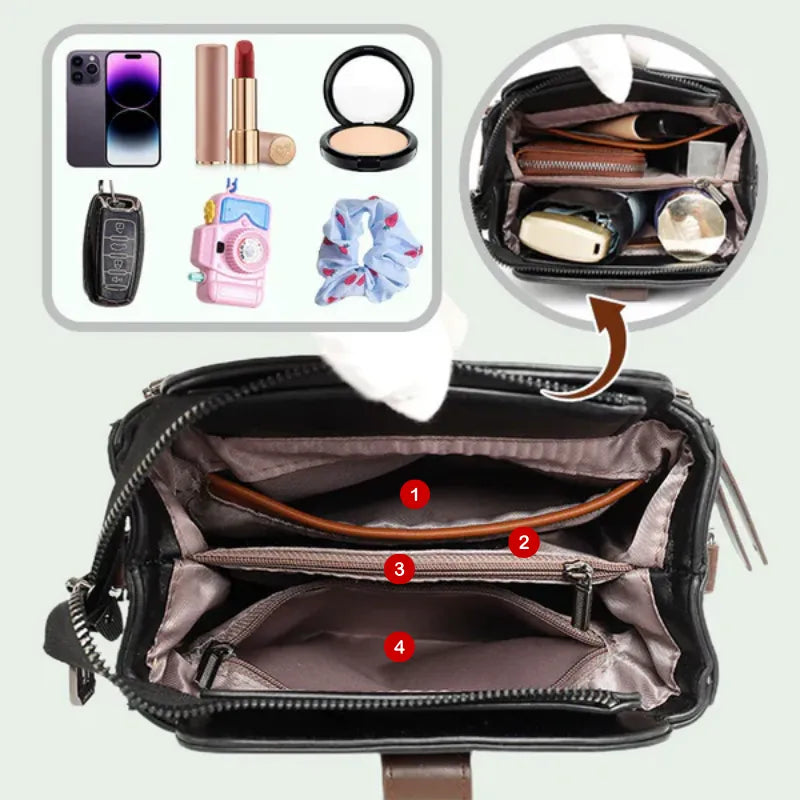 Women’s Genuine Leather Crossbody Messenger Bag With 4 Compartments, Secure Zipper Closure