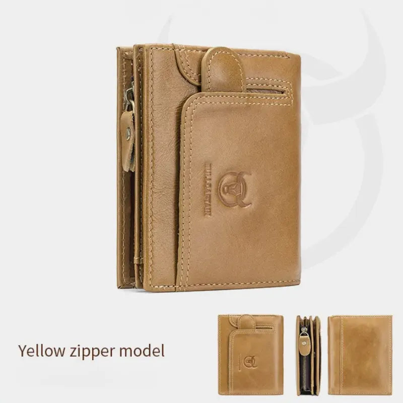 Men's Leather Wallet With RFID Protection, 15 Card Slots, Secure Zip Storage