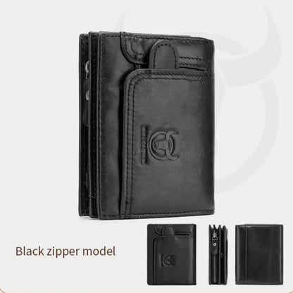 Men's Leather Wallet With RFID Protection, 15 Card Slots, Secure Zip Storage