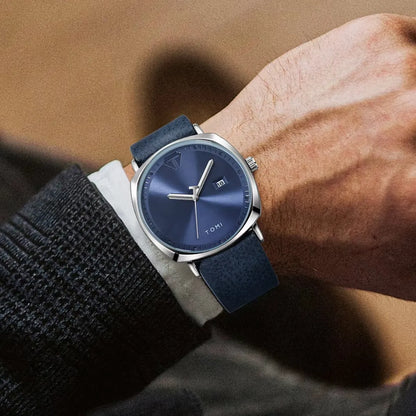 Classic Men's Quartz Analog Watch, Sapphire Crystal, Premium Leather Strap