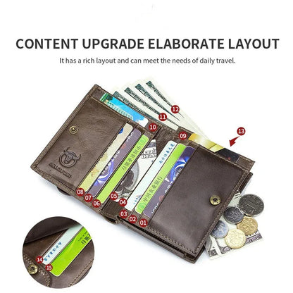 Men's Leather Wallet With RFID Protection, 15 Card Slots, Secure Zip Storage