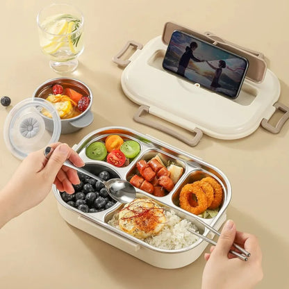 Premium 304 Stainless Steel Insulated Lunch Box, 5 Compartments, Leak-Proof Design