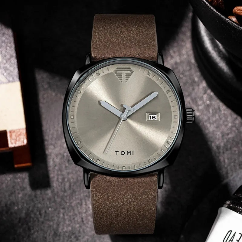 Classic Men's Quartz Analog Watch, Sapphire Crystal, Premium Leather Strap