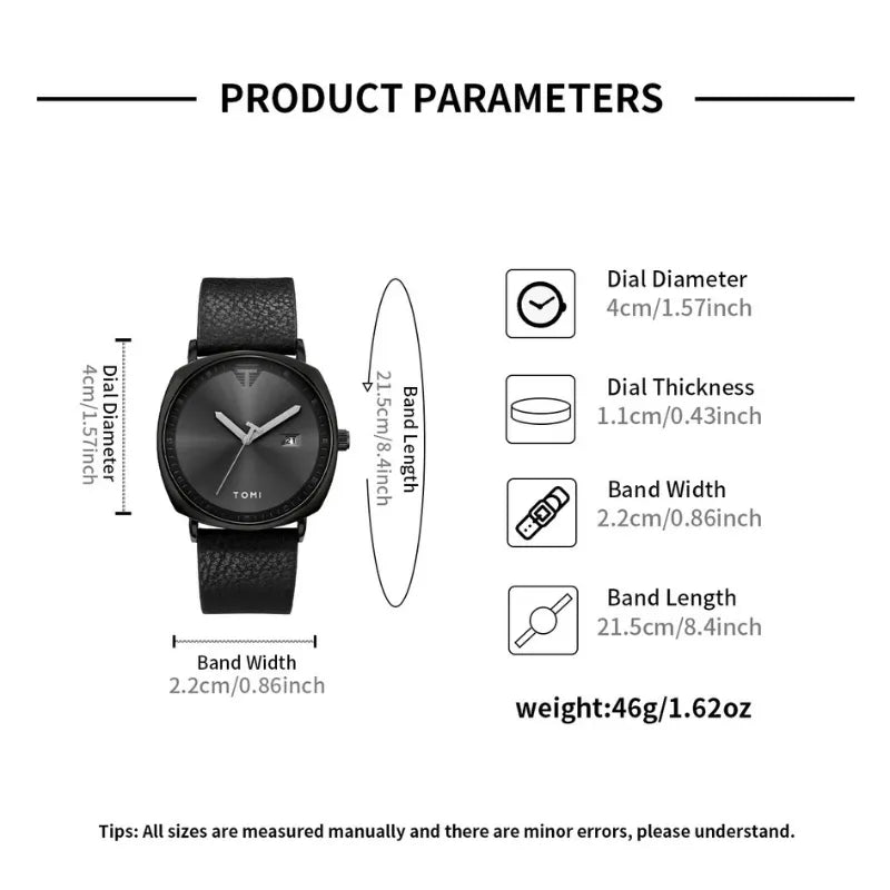 Classic Men's Quartz Analog Watch, Sapphire Crystal, Premium Leather Strap