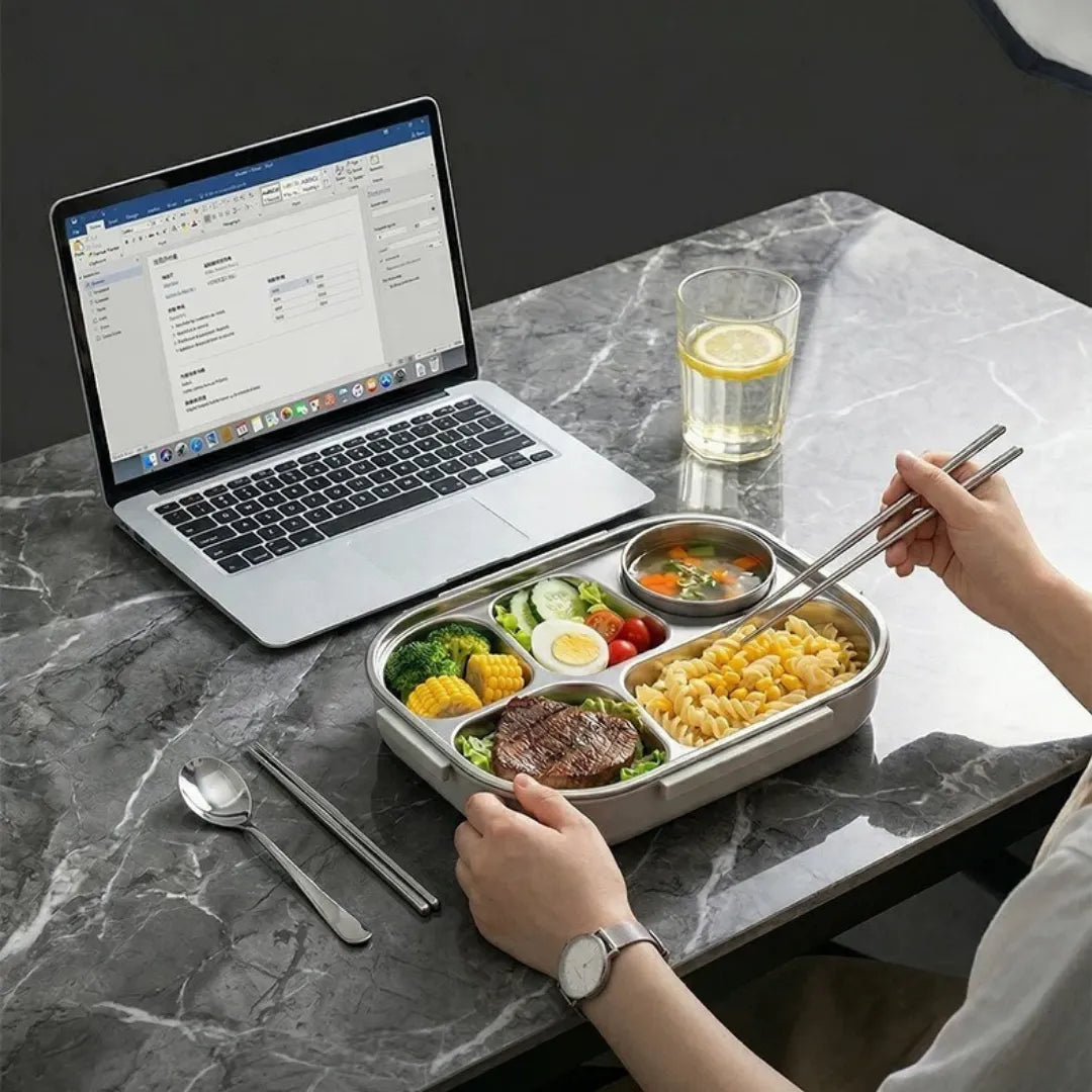 Premium 304 Stainless Steel Insulated Lunch Box, 5 Compartments, Leak-Proof Design