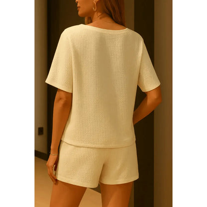 Women’s Bat-Wing Outfit With A Waffle Texture (Two-Piece Set)