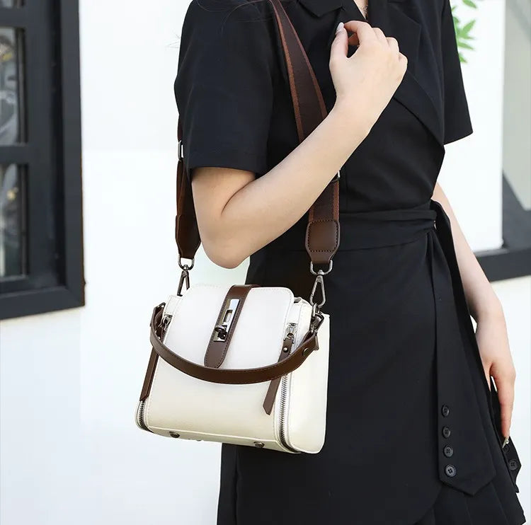 Women’s Genuine Leather Crossbody Messenger Bag With 4 Compartments, Secure Zipper Closure