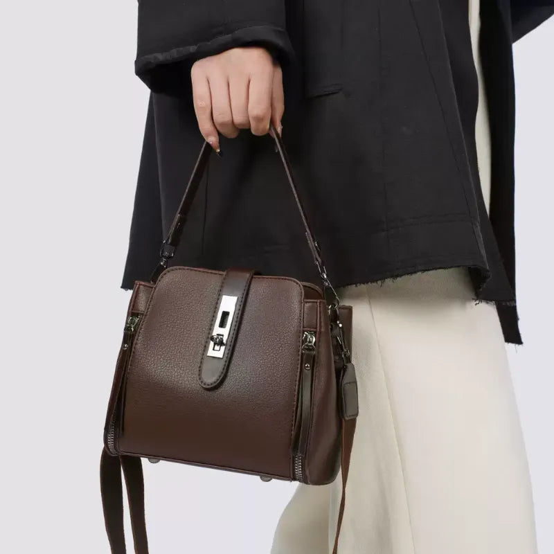 Women’s Genuine Leather Crossbody Messenger Bag With 4 Compartments, Secure Zipper Closure
