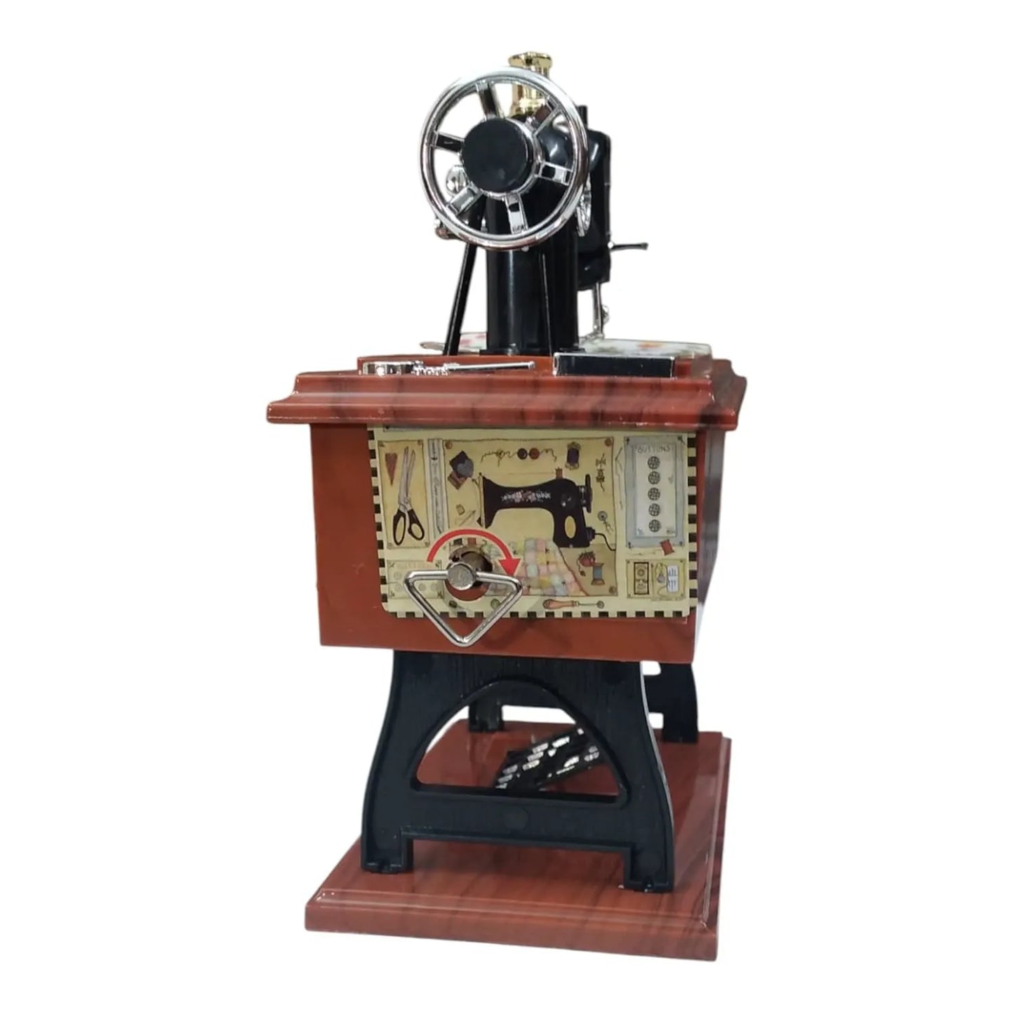 Vintage Sewing Machine Music Box With Mechanical Movement, Classic Melody