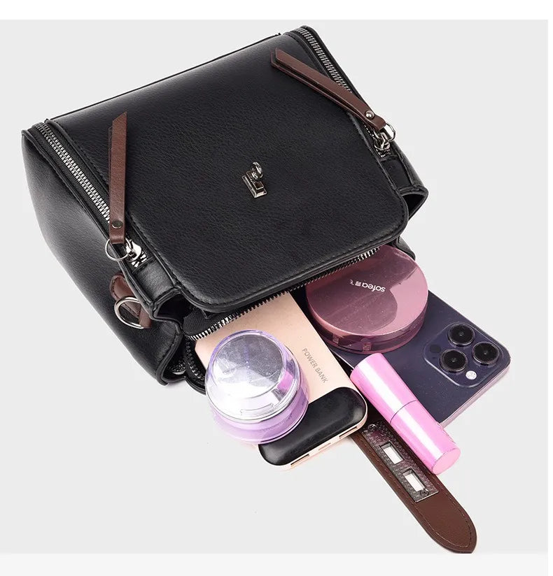 Women’s Genuine Leather Crossbody Messenger Bag With 4 Compartments, Secure Zipper Closure