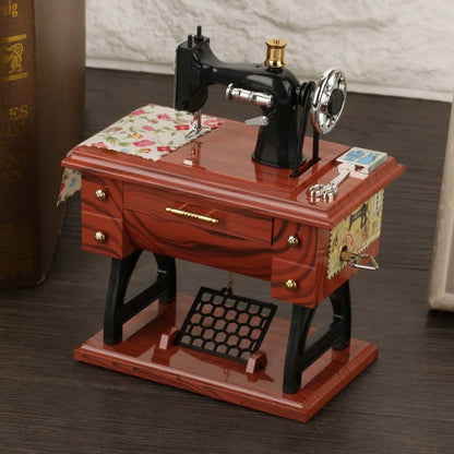 Vintage Sewing Machine Music Box With Mechanical Movement, Classic Melody