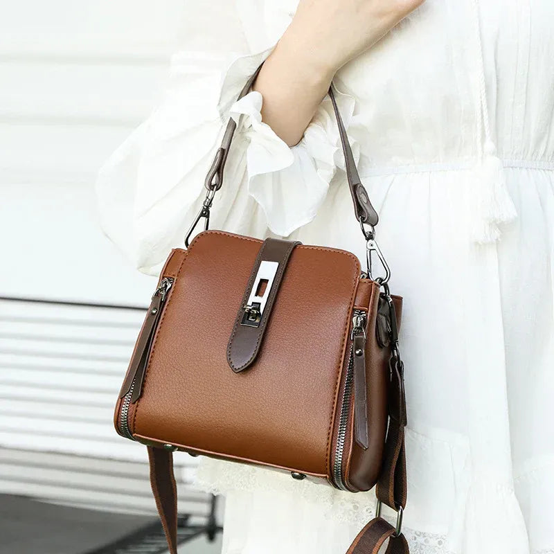 Women’s Genuine Leather Crossbody Messenger Bag With 4 Compartments, Secure Zipper Closure