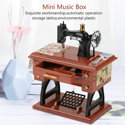 Vintage Sewing Machine Music Box With Mechanical Movement, Classic Melody
