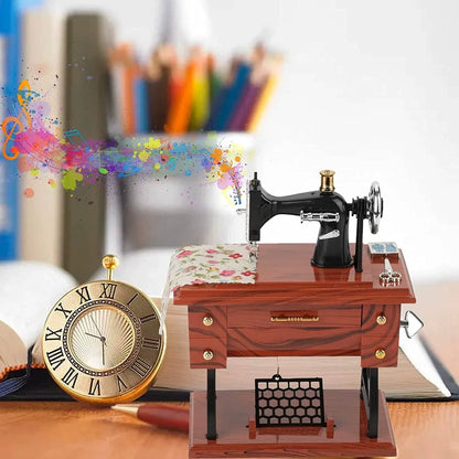 Vintage Sewing Machine Music Box With Mechanical Movement, Classic Melody