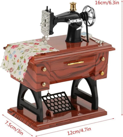 Vintage Sewing Machine Music Box With Mechanical Movement, Classic Melody