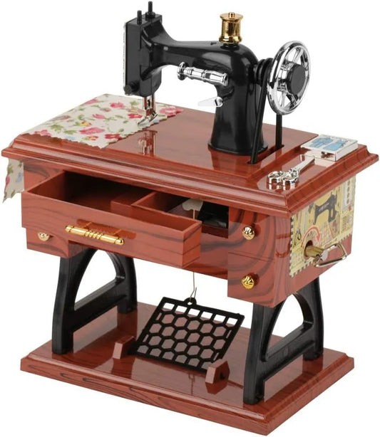 Vintage Sewing Machine Music Box With Mechanical Movement, Classic Melody