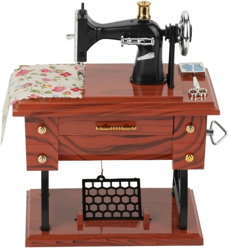 Vintage Sewing Machine Music Box With Mechanical Movement, Classic Melody
