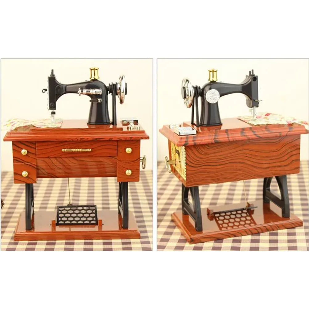 Vintage Sewing Machine Music Box With Mechanical Movement, Classic Melody