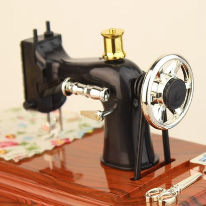 Vintage Sewing Machine Music Box With Mechanical Movement, Classic Melody